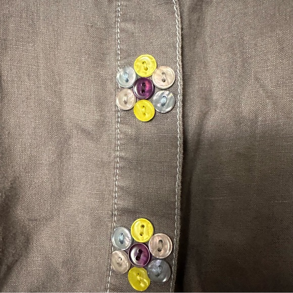 Boden Brown Linen Long Sleeve Floral Button Detail Lightweight Dress/Tunic 10 - Picture 9 of 14